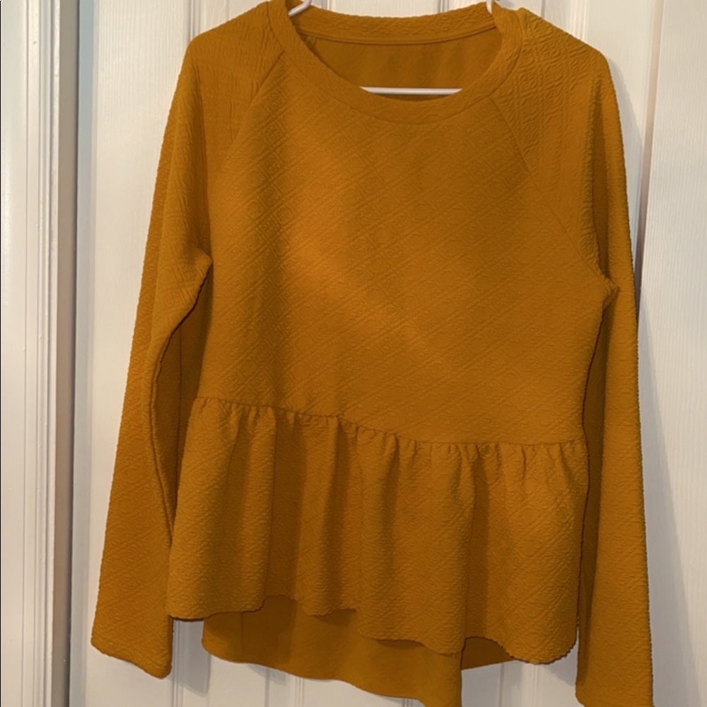Long Sleeve Peplum Top- Mustard